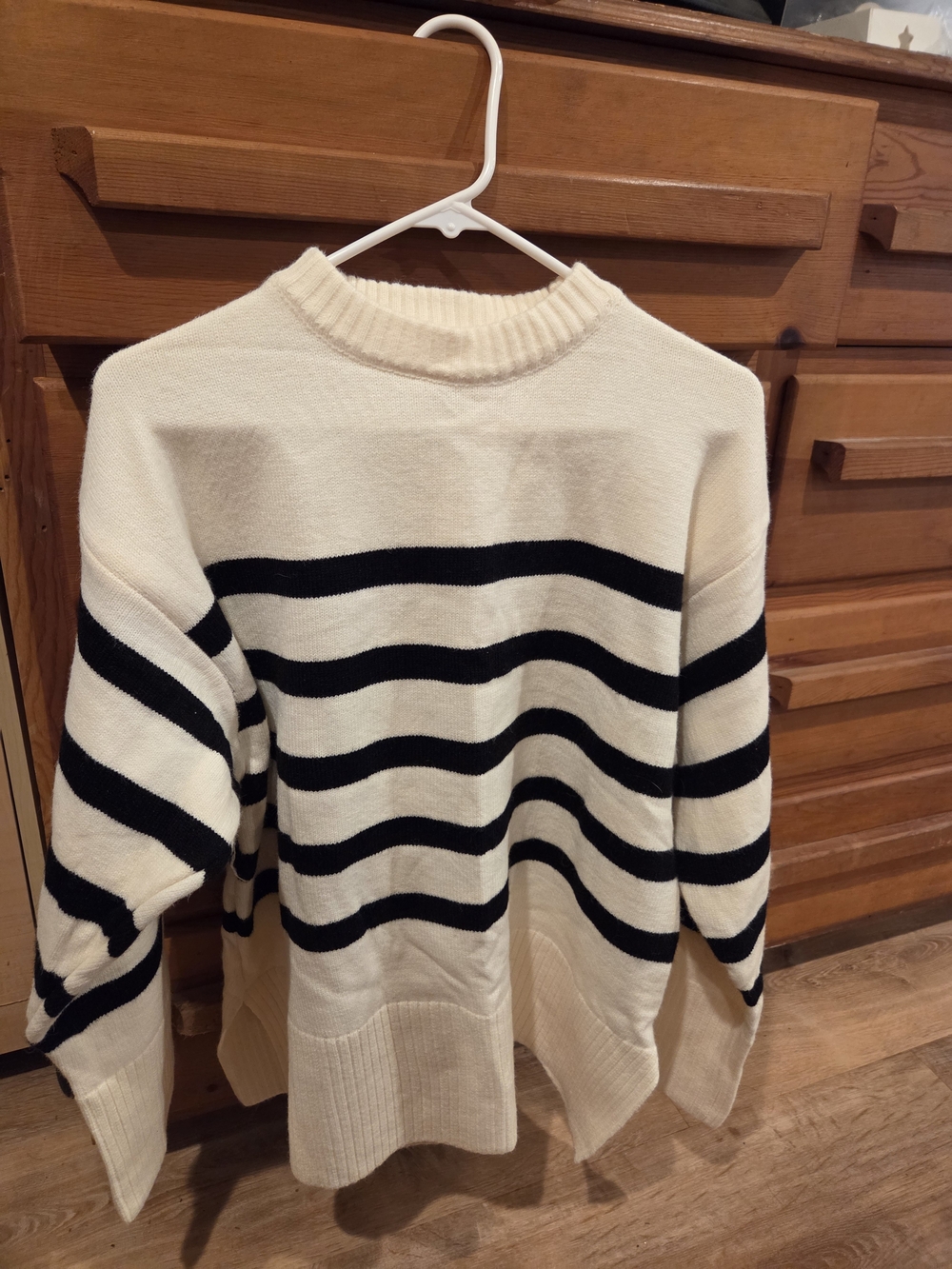 Men's Cream & Black Striped Crewneck Sweater